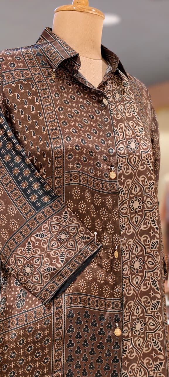 Tiny Floral Block Prints Coin Tassel Flowy Casual Crepe Shirt- 15634