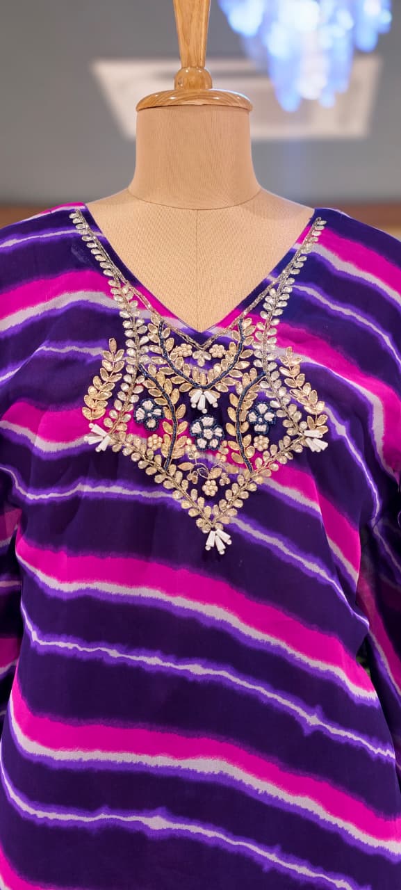 Vibrant Lehriya Print Elegant Gotta Yoke Georgette Kaftan With Bottom- 15701