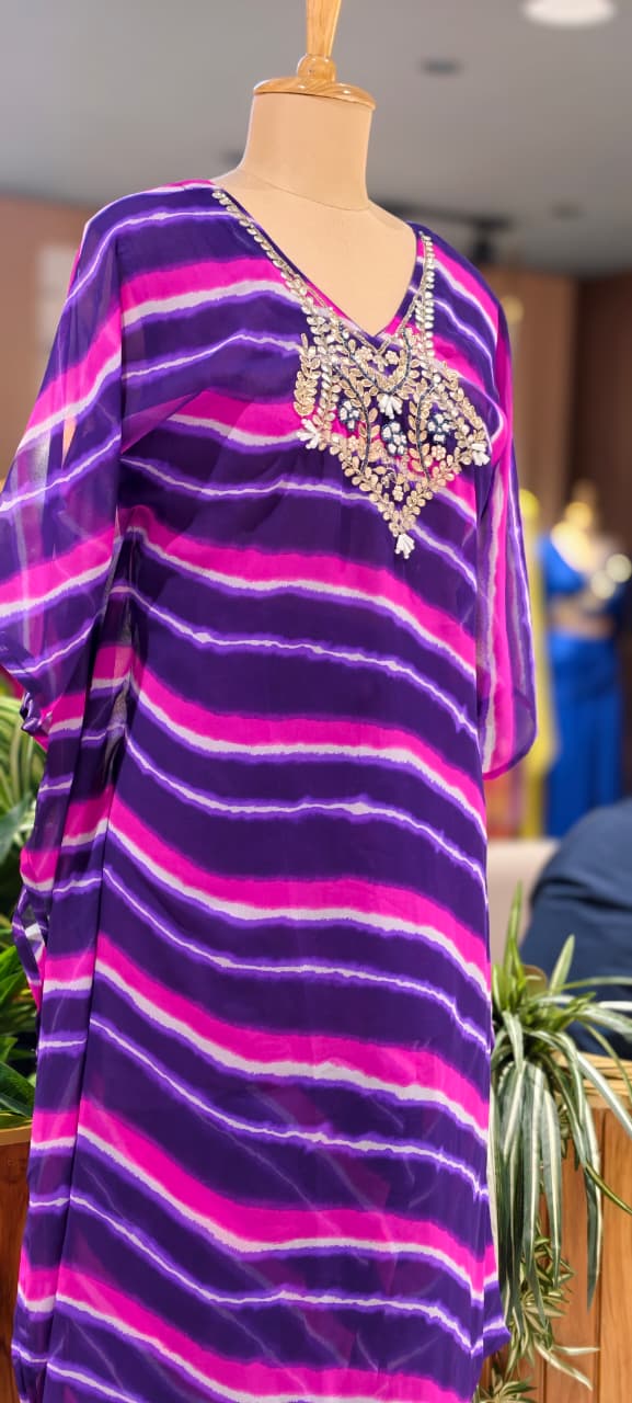 Vibrant Lehriya Print Elegant Gotta Yoke Georgette Kaftan With Bottom- 15701