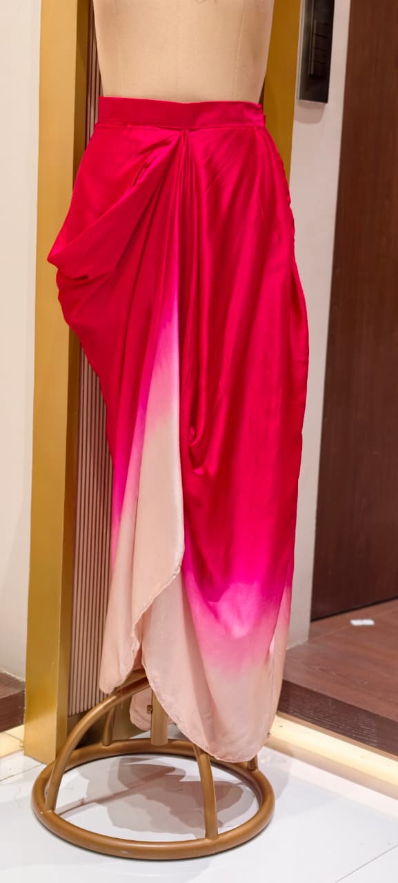 Fuchsia & Purple Ombre Draped Indo-Western Kaftan Set with Gold Brocade Tassel Yoke- 15544