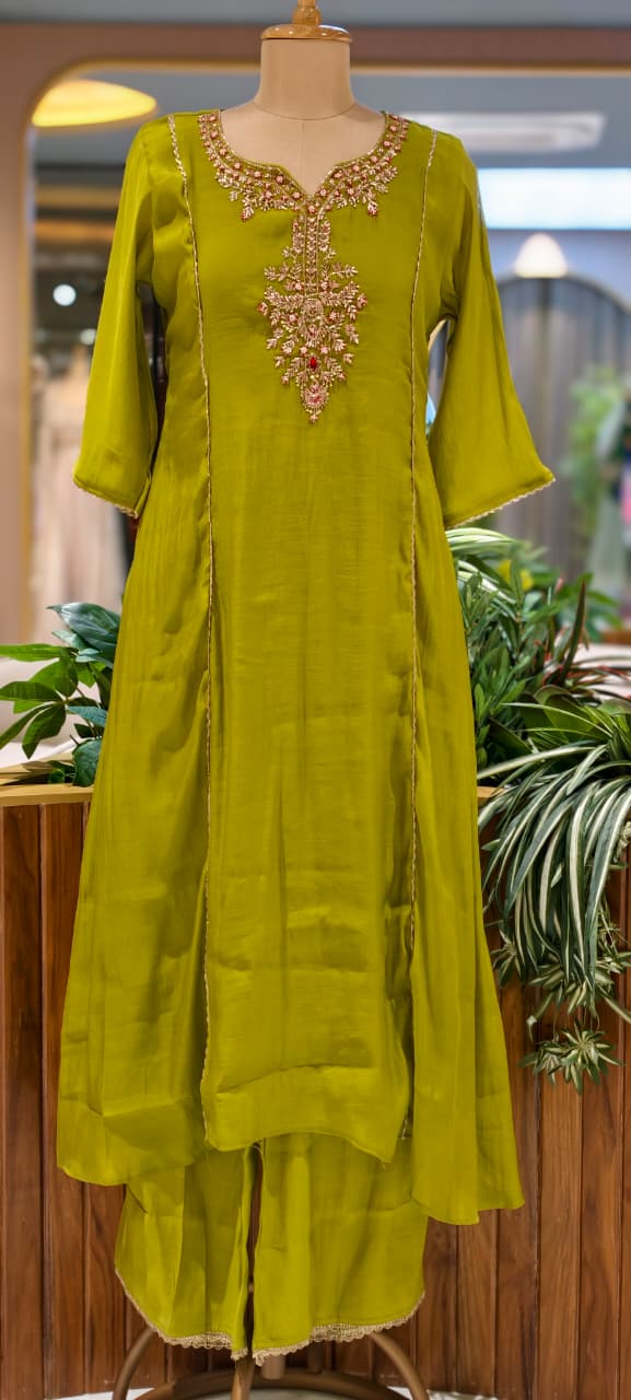 Elegant Kundan Look Yoke A-Line Surat Mul-Chanderi Full Suit Set With Dupatta- 15796