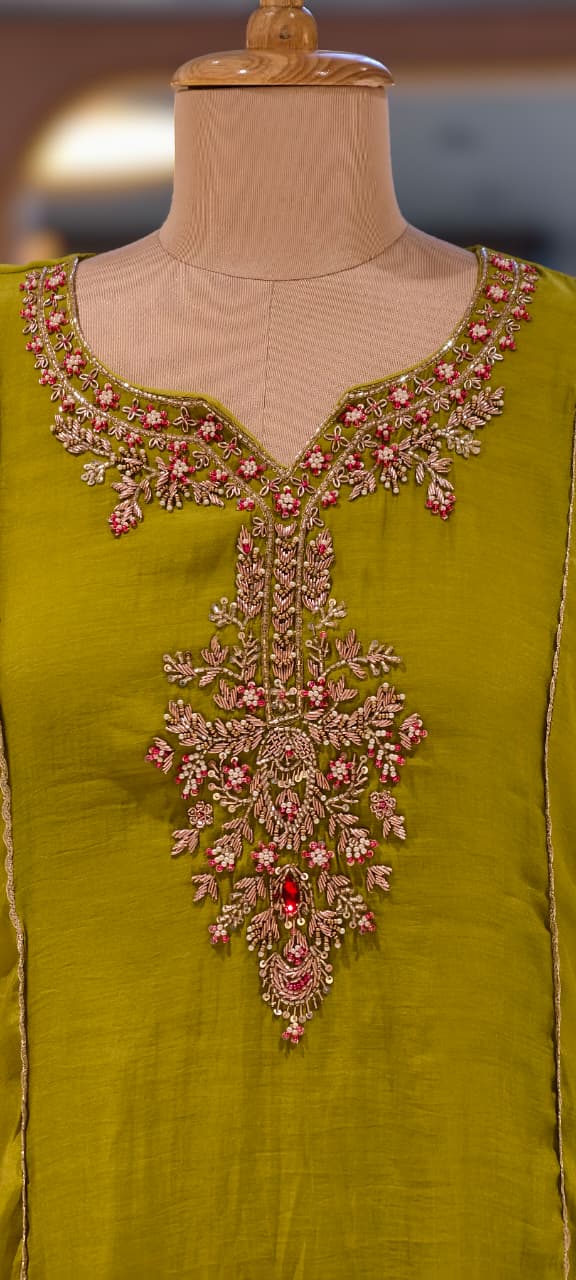 Elegant Kundan Look Yoke A-Line Surat Mul-Chanderi Full Suit Set With Dupatta- 15796