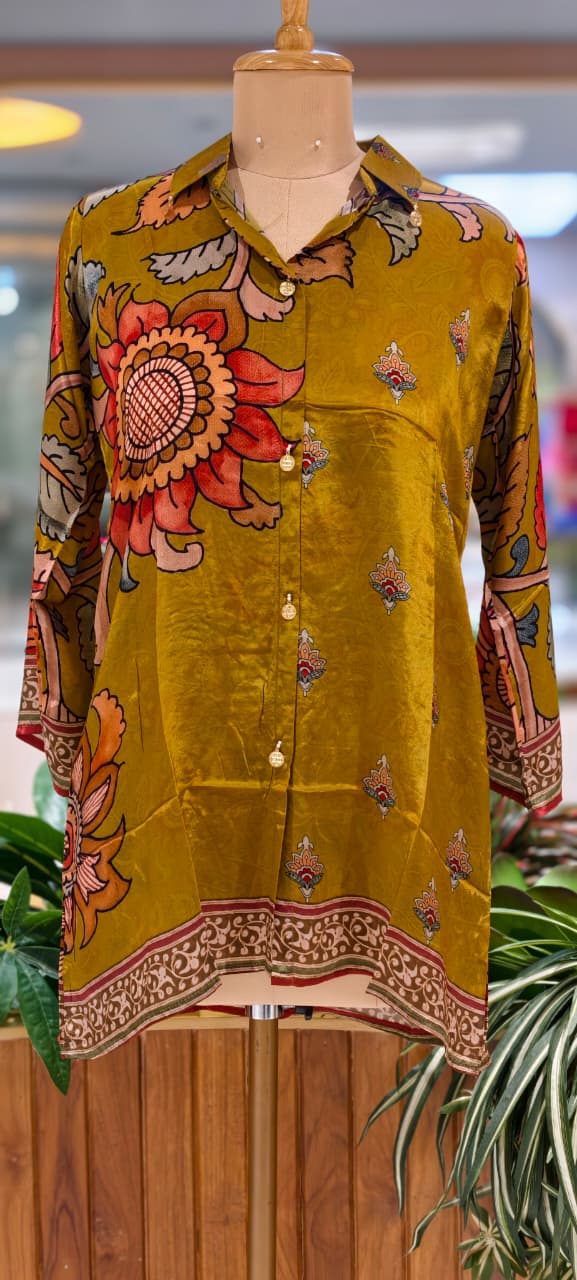 Lime Elegance Sun Inspired Floral Print Crepe Casual Shirts- 15434
