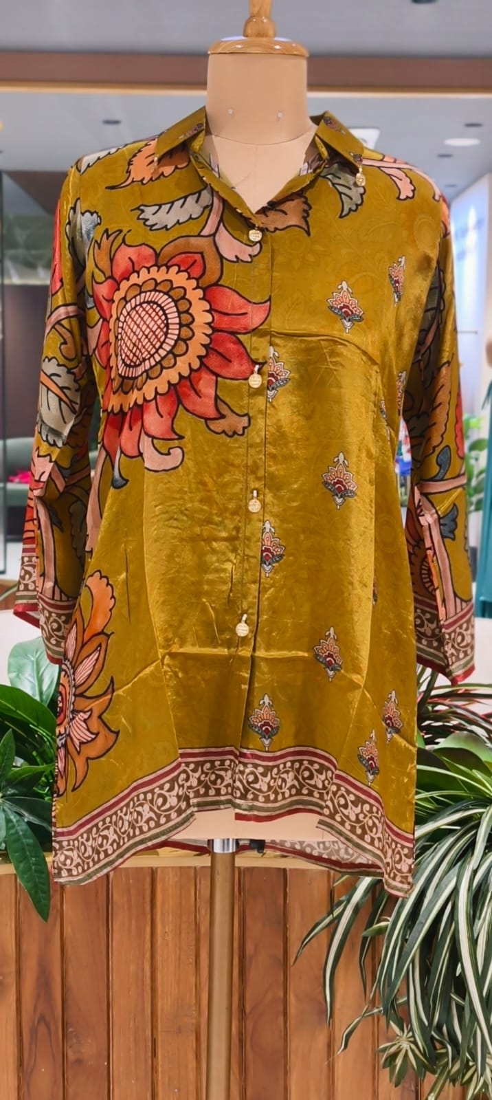 Lime Elegance Sun Inspired Floral Print Crepe Casual Shirts- 15434