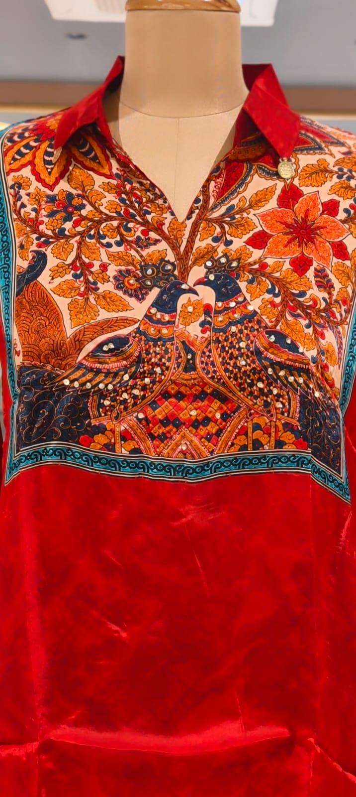 Multicolor Bohemian Bird & Figures Print Casual Crepe Shirt- 15434