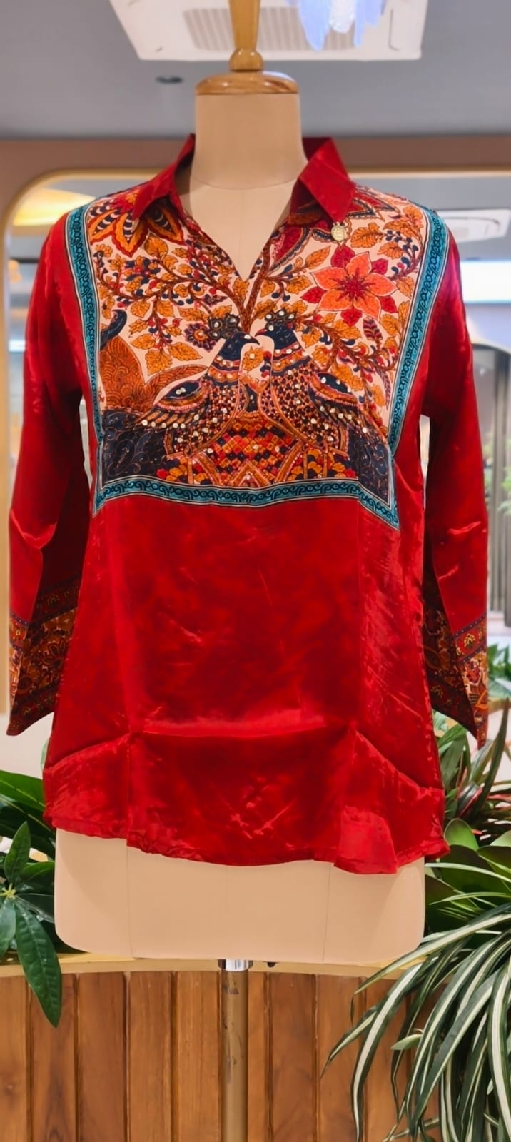 Multicolor Bohemian Bird & Figures Print Casual Crepe Shirt- 15434