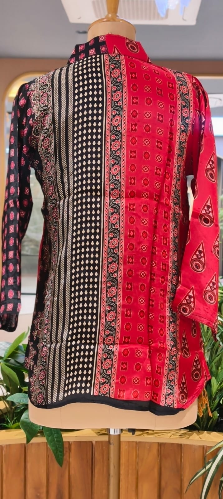 Geometric Floral Block Print Multi Toned Casual Crepe Shirt- 15434