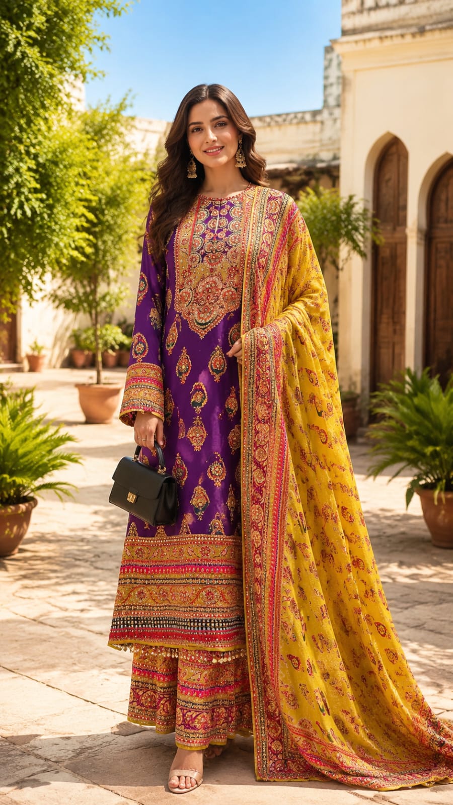Jaipuri Inspired Multicolor Elegance Flared Long Length Kurta With Loose Bottom & Dupatta- 15686