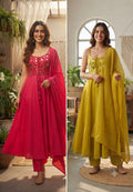 Noodle Strap Knotted Front Tassel Real Mirror Cotton Anarkali Full Suit Set With Dupatta- 15493