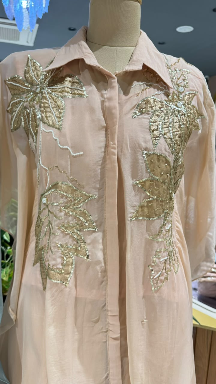 Shiny Sequin Cut-Dana Leaf Elegance Kaftan Style Sleeve Premium Co-Ord Set- 15944