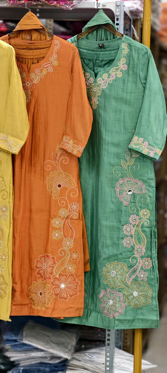 Intricate Embroidered Elegance Surat Mul-Chanderi Straight Full Suit Set With Dupatta- 16085