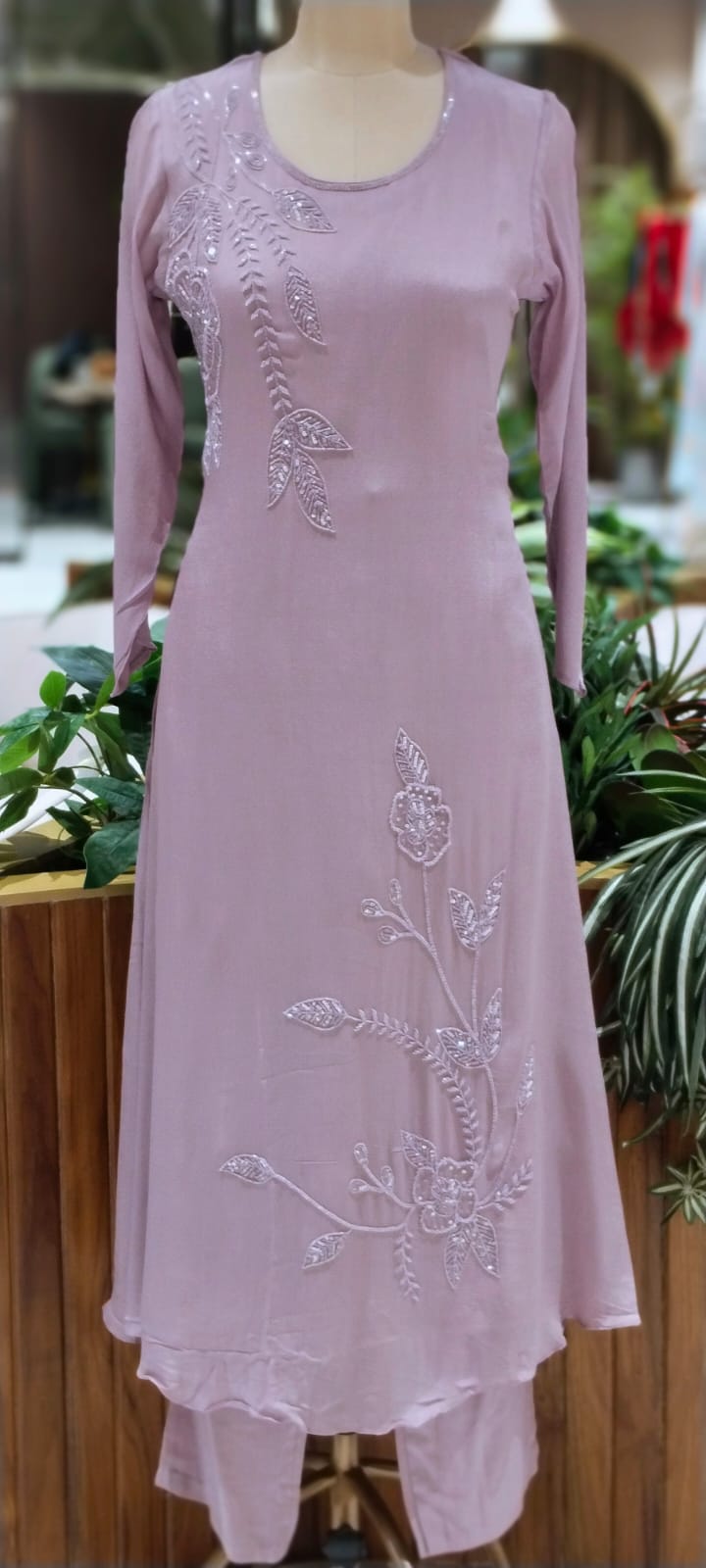 Vine & Floral Branch Intricate Cutdana Embroidered Full Suit Set With Dupatta- 15939