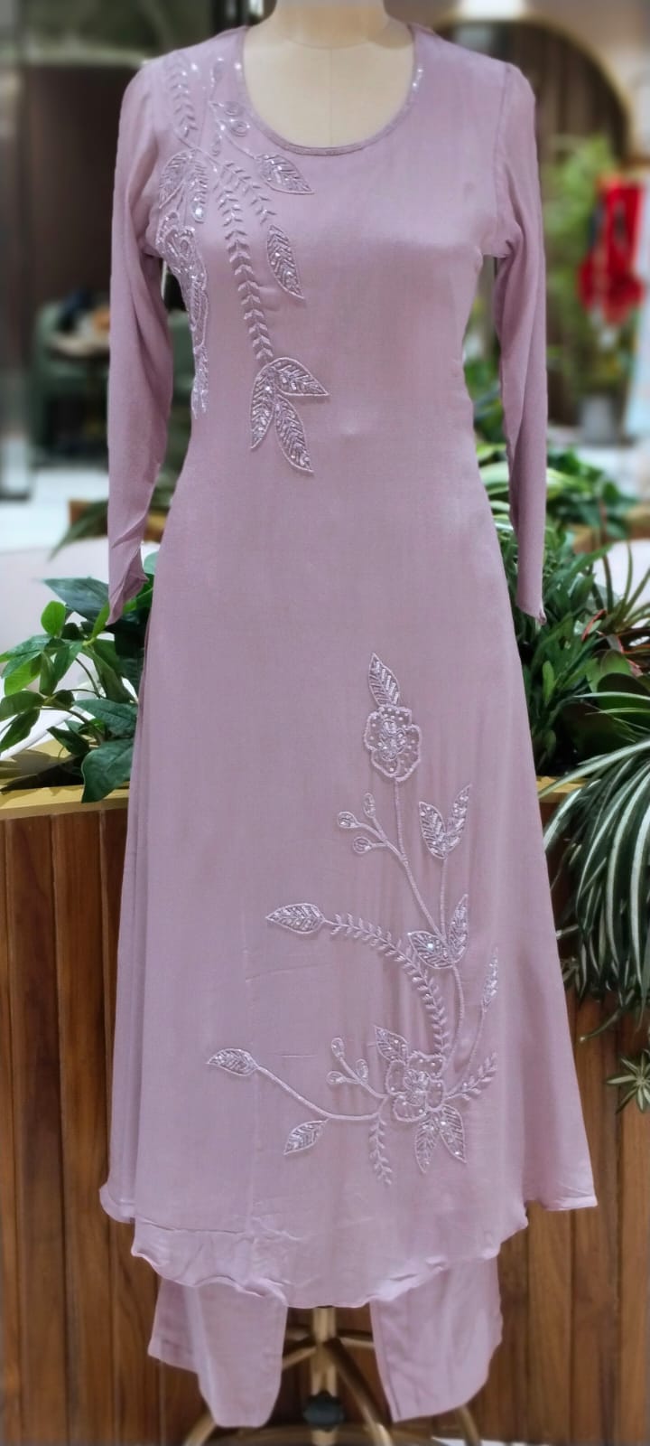 Vine & Floral Branch Intricate Cutdana Embroidered Full Suit Set With Dupatta- 15939