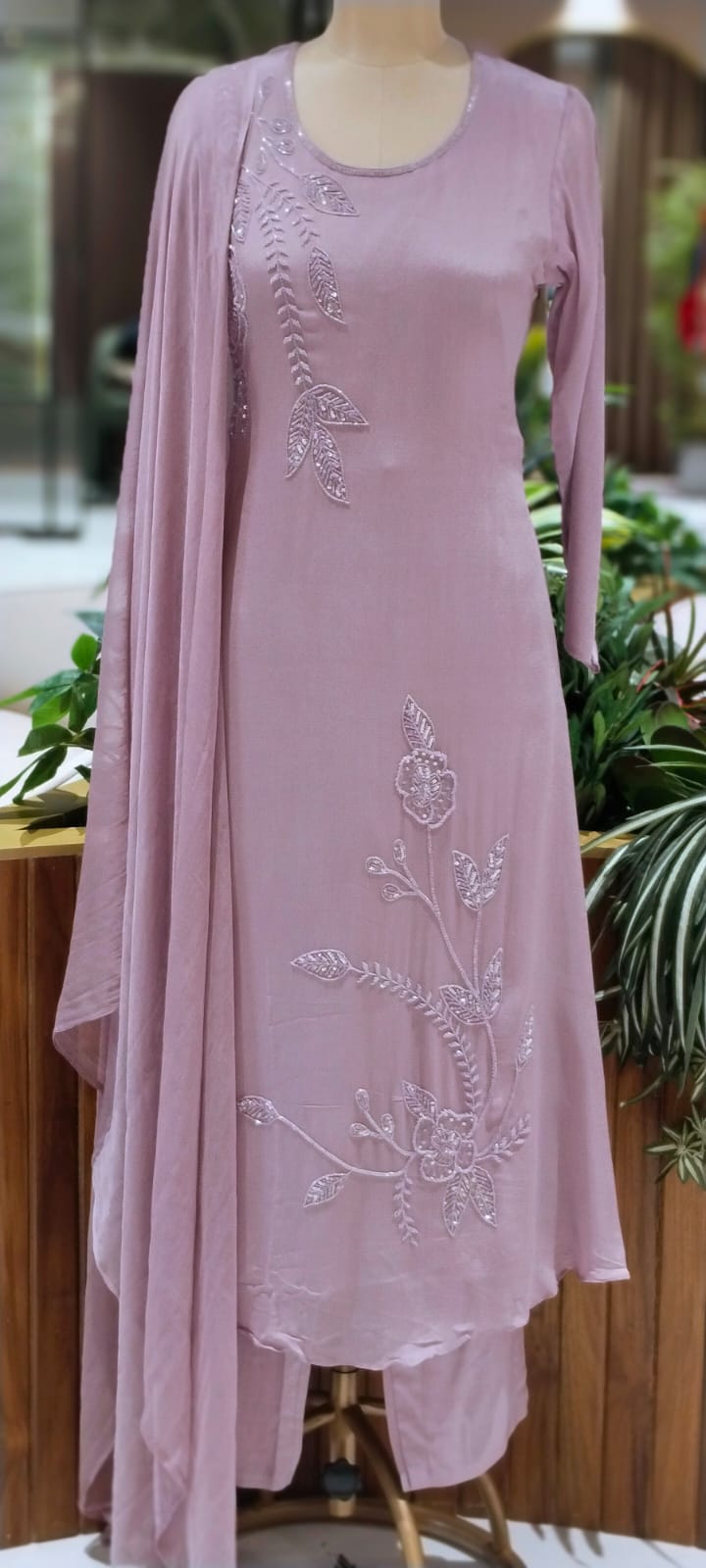 Vine & Floral Branch Intricate Cutdana Embroidered Full Suit Set With Dupatta- 15939