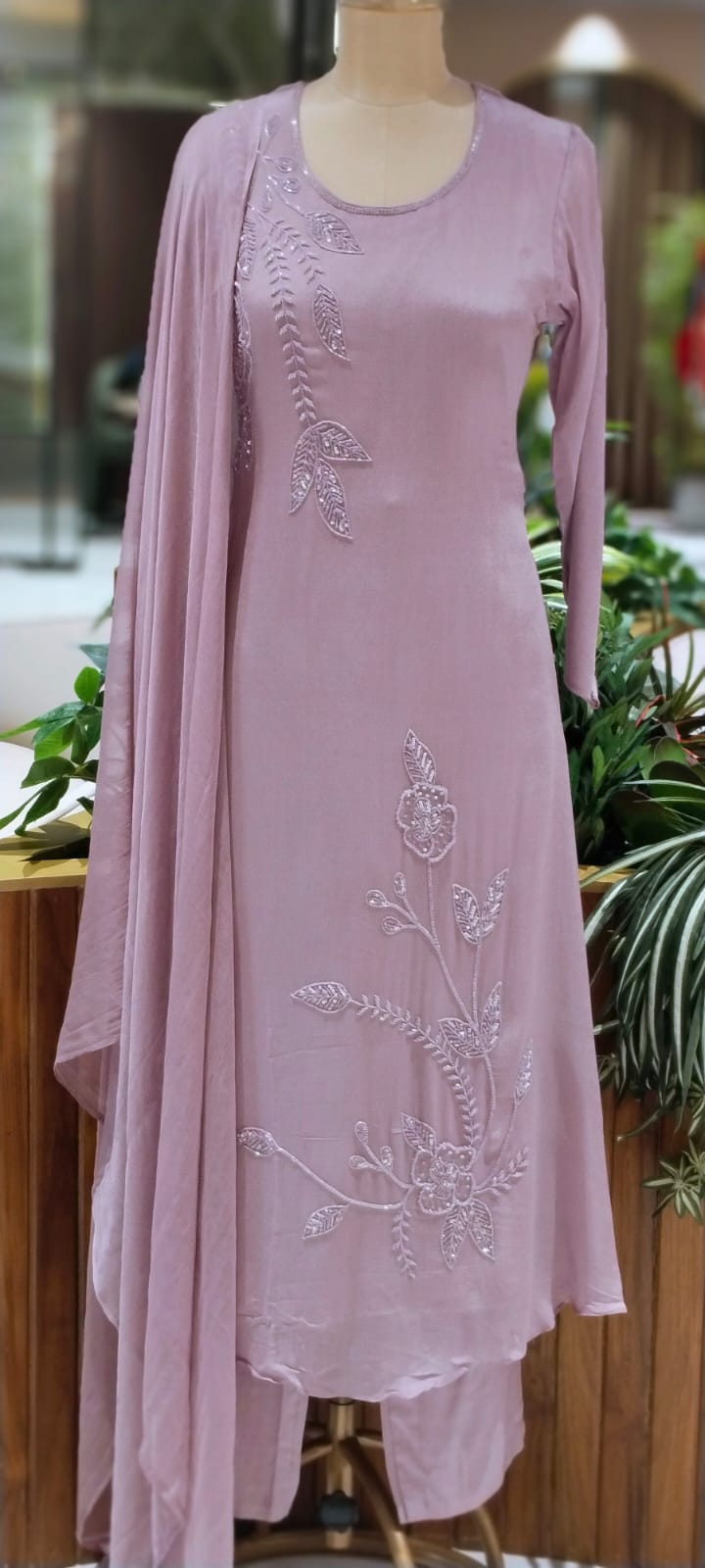 Vine & Floral Branch Intricate Cutdana Embroidered Full Suit Set With Dupatta- 15939