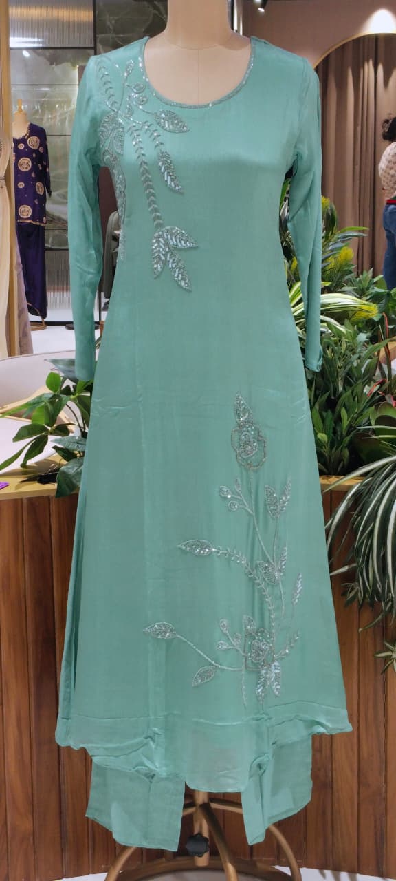 Vine & Floral Branch Intricate Cutdana Embroidered Full Suit Set With Dupatta- 15939