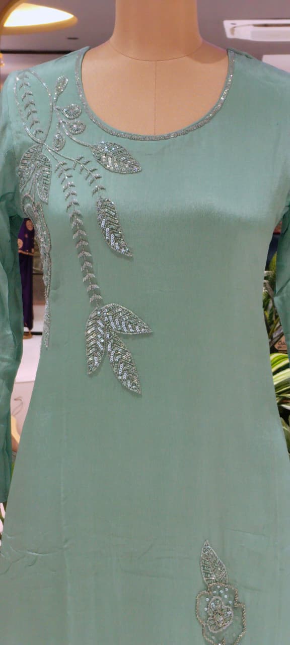 Vine & Floral Branch Intricate Cutdana Embroidered Full Suit Set With Dupatta- 15939