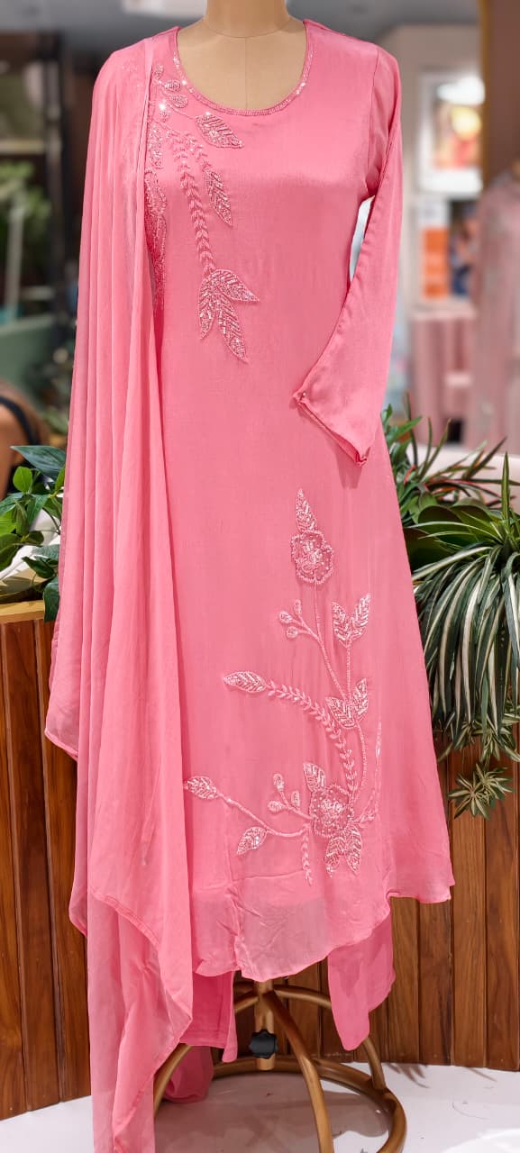 Vine & Floral Branch Intricate Cutdana Embroidered Full Suit Set With Dupatta- 15939