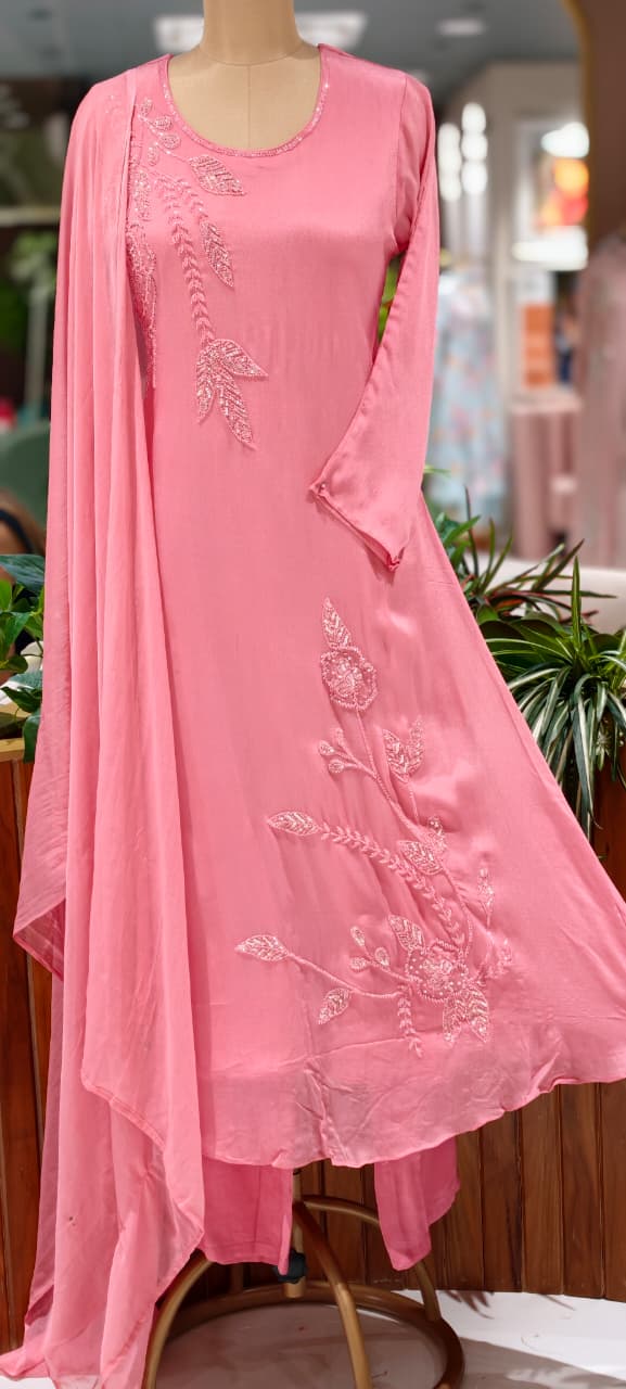 Vine & Floral Branch Intricate Cutdana Embroidered Full Suit Set With Dupatta- 15939
