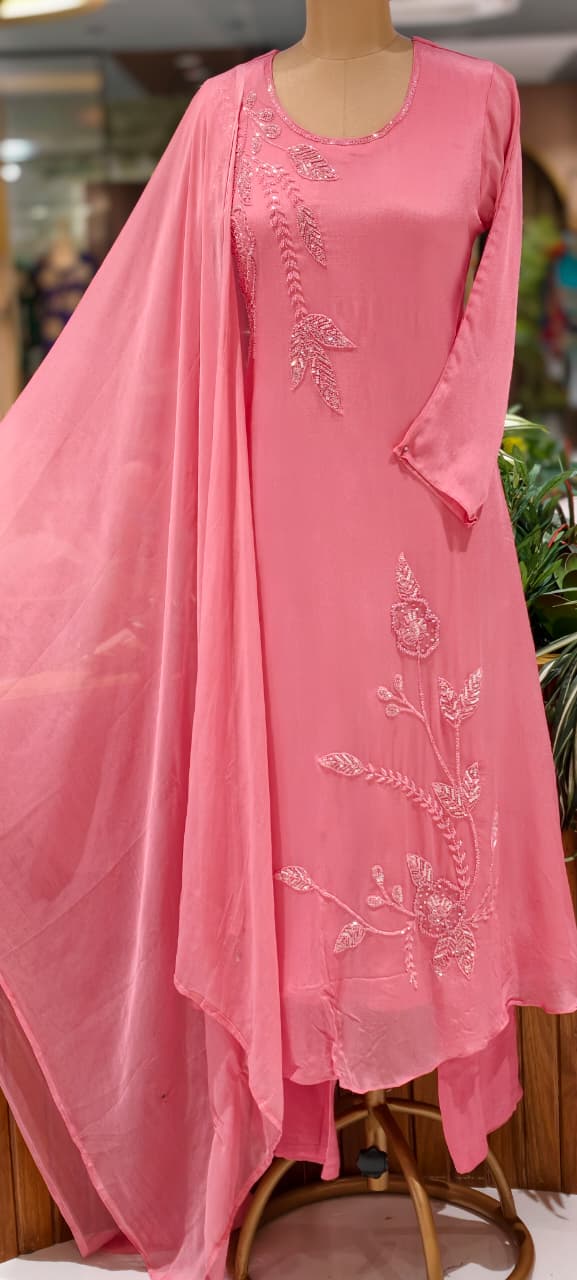 Vine & Floral Branch Intricate Cutdana Embroidered Full Suit Set With Dupatta- 15939