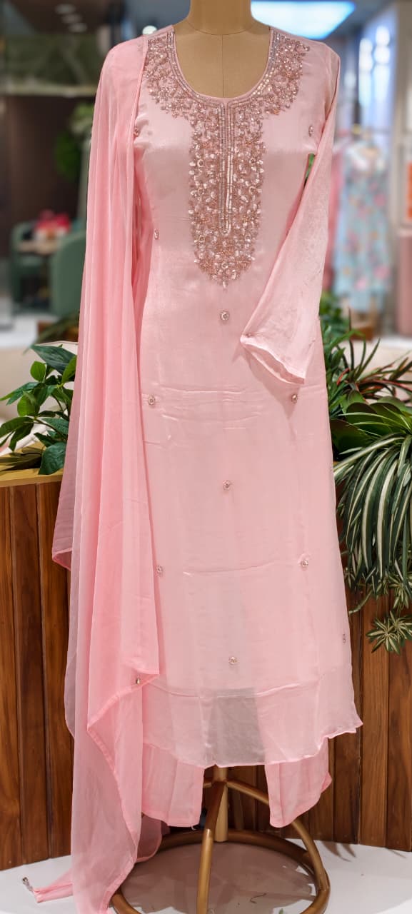 Premium Chinon Pastel Elegance Scattered Bootis & Cut-Dana Ensembelled Full Suit Set With Dupatta- 15502
