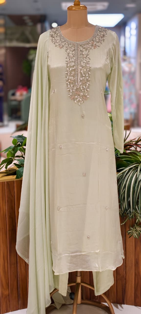Premium Chinon Pastel Elegance Scattered Bootis & Cut-Dana Ensembelled Full Suit Set With Dupatta- 15502