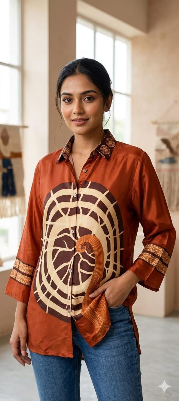 Artisnal Spiral Prints Flowy Crepe Casual Shirts- 15789