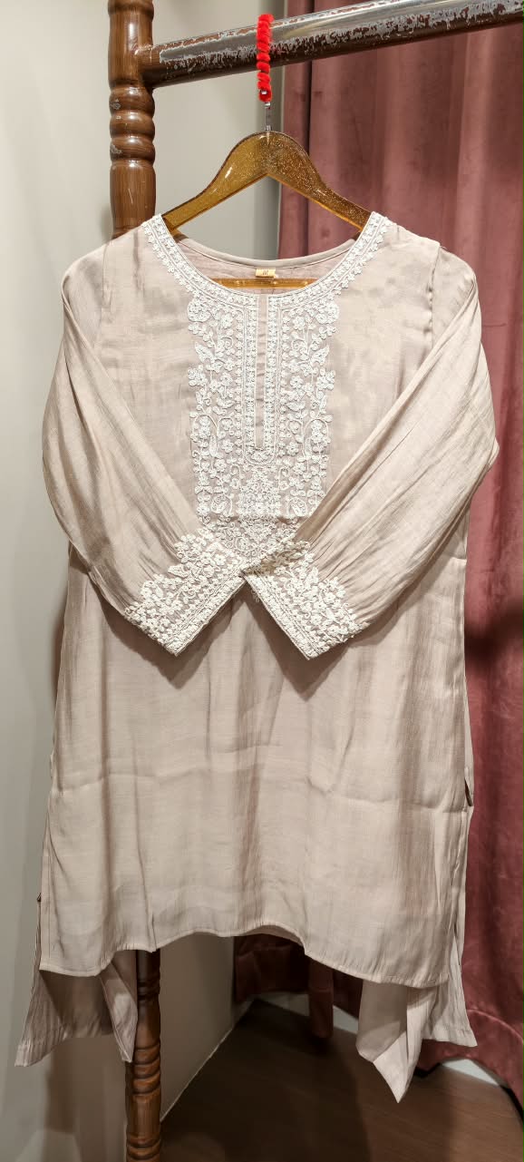 Chikankari Inspired Embroidery Soft Tone Surat Mul-Chanderi Co-Ord Set- 13411