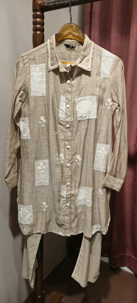 Box Floral Patch Button Down Accent Mul-Chanderi Co-Ord Set- 15623