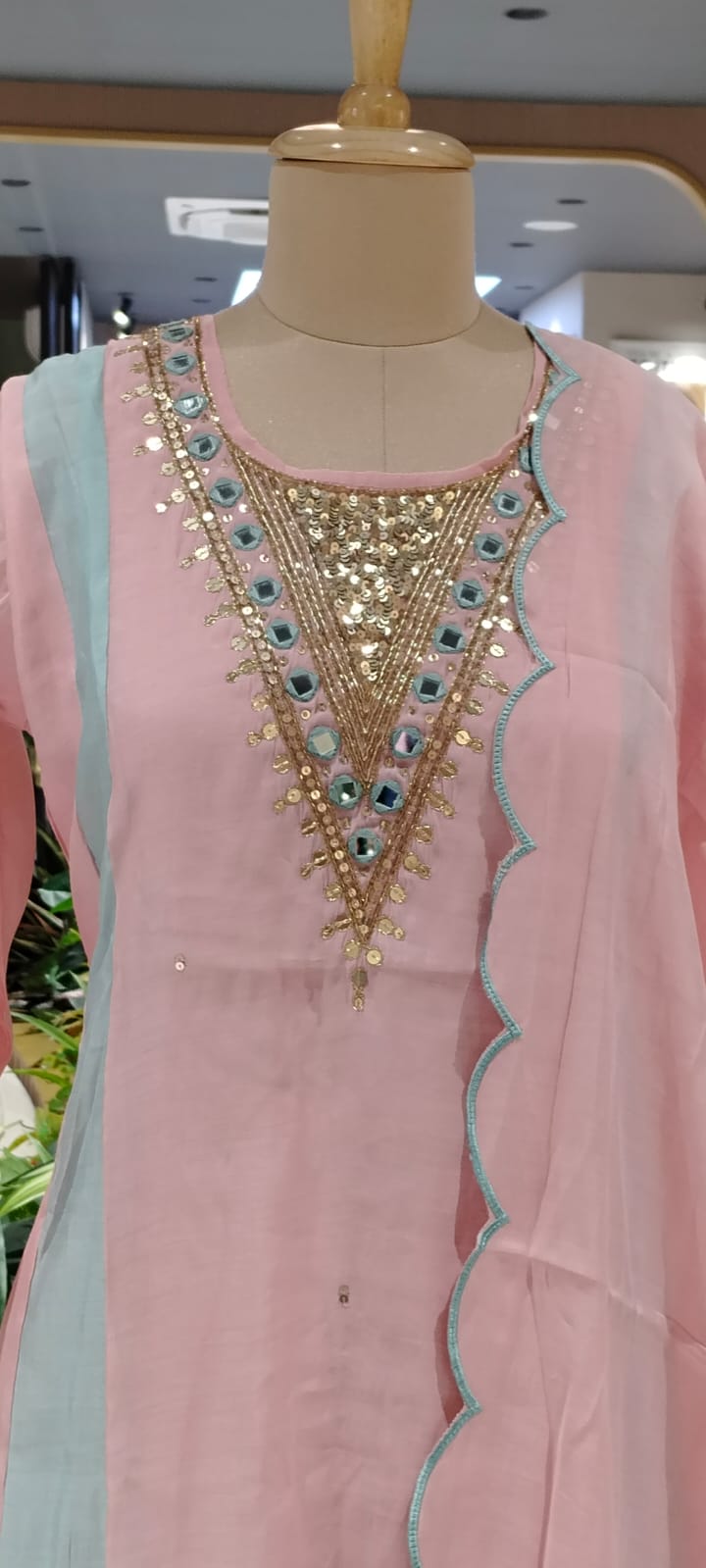 Real Mirror With Sequin Beautiful A-Line Surat Mul-Chanderi Full Suit Set With Dupatta- 16223