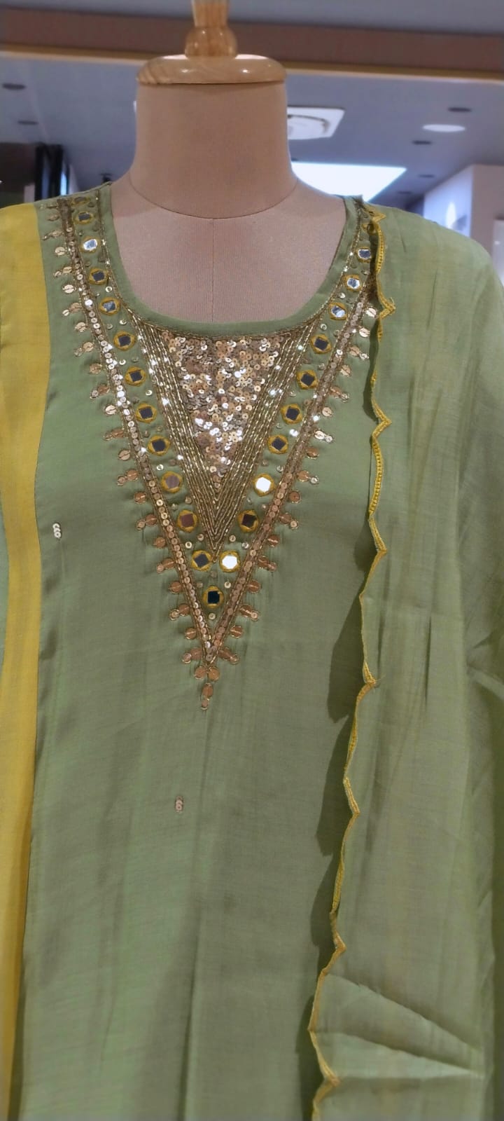 Real Mirror With Sequin Beautiful A-Line Surat Mul-Chanderi Full Suit Set With Dupatta- 16223
