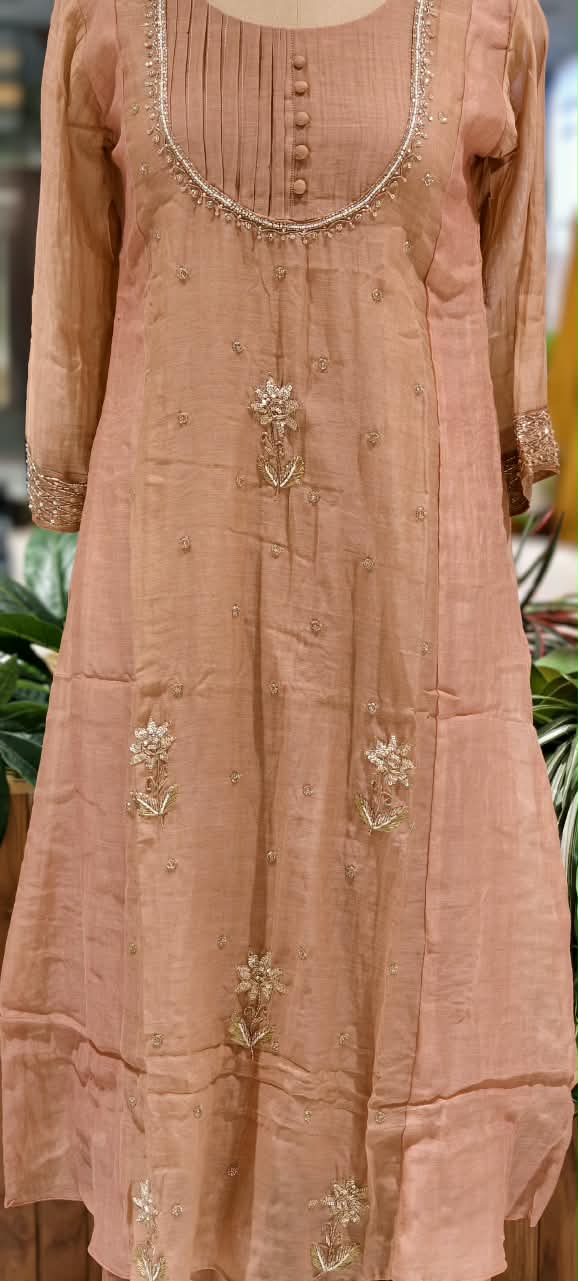 English Color Palette Suttle Work Beautiful A-Line Mul-Chanderi Full Suit Set With Dupatta-16220