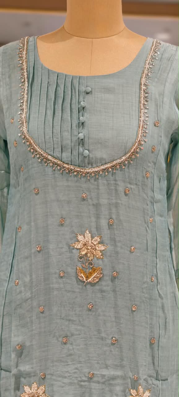 English Color Palette Suttle Work Beautiful A-Line Mul-Chanderi Full Suit Set With Dupatta-16220