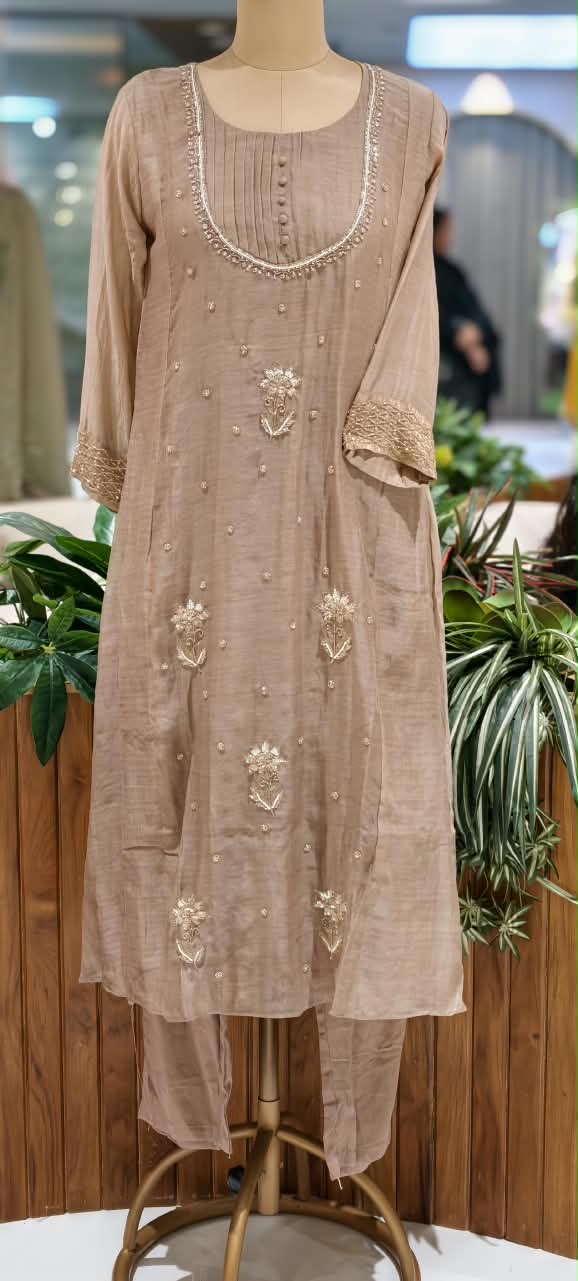 English Color Palette Suttle Work Beautiful A-Line Mul-Chanderi Full Suit Set With Dupatta-16220