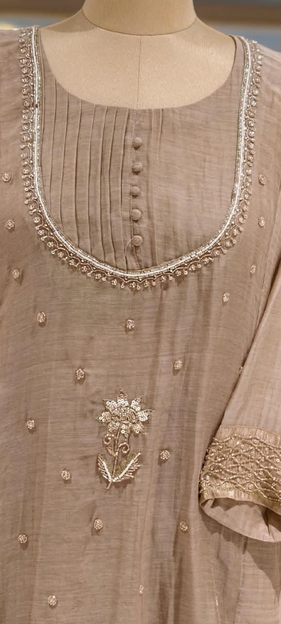 English Color Palette Suttle Work Beautiful A-Line Mul-Chanderi Full Suit Set With Dupatta-16220