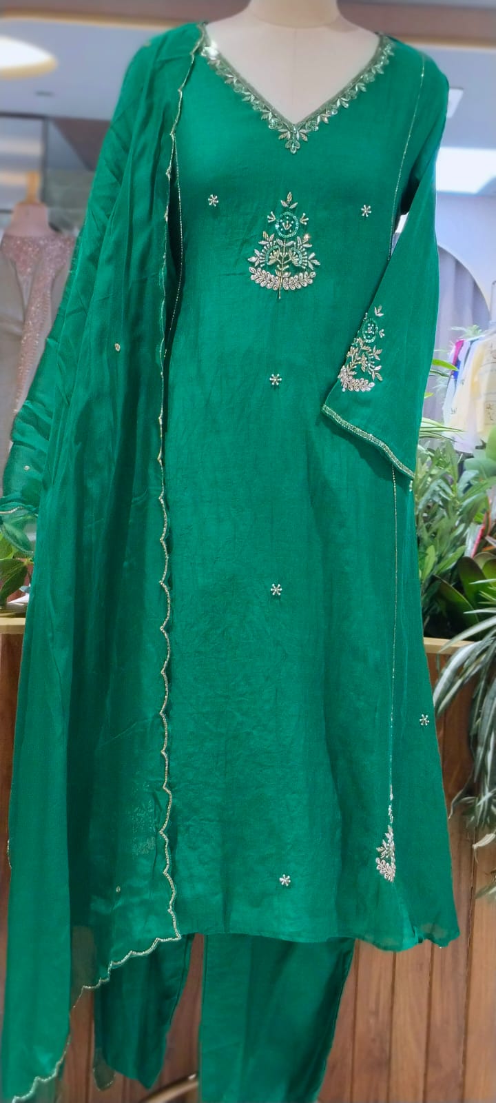 Solid Vibrant Color Palette Intricate Embroidery A-Line Mul-Chanderi Full Suit Set With Dupatta-16222