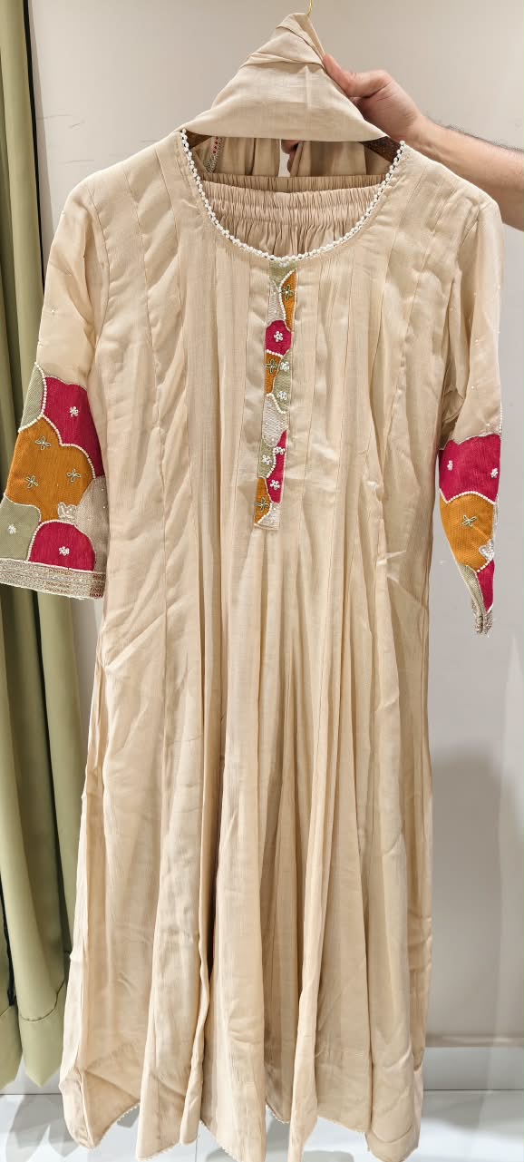 Vibrant Minimal Highlights Embroidered Banarasi Mul-Chanderi A-Line Full Suit Set With Dupatta- 16240