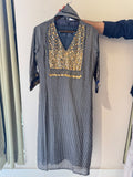 Foil Ensemble Latkan Accent Boxed Yoke Striped Tissue Straight Full Suit Set With Dupatta- 15799