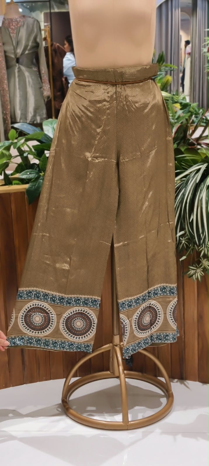 Rust Brown & Olive Polka Dot Printed Kurta Set with Tassel Accent & Coordinating Palazzo Co-Ord Set- 15239