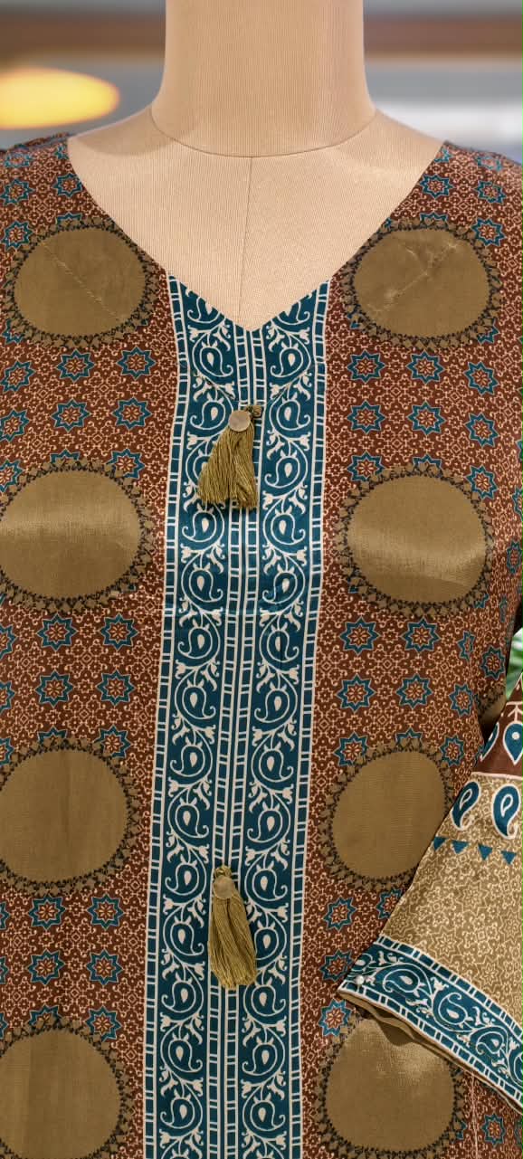 Rust Brown & Olive Polka Dot Printed Kurta Set with Tassel Accent & Coordinating Palazzo Co-Ord Set- 15239