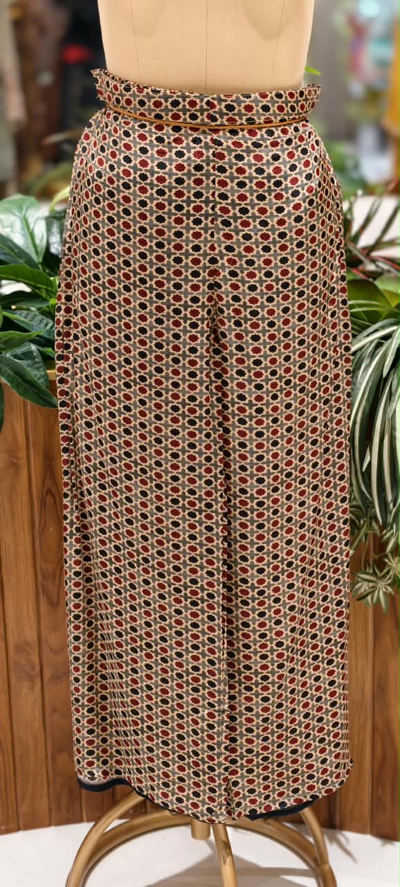 Black & Maroon Geometric Print Kurta with Matching Palazzo Pants Co-Ord Set- 15239
