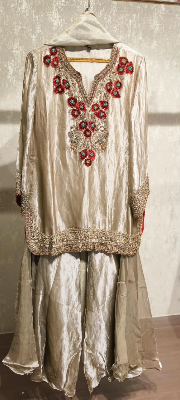 Ruby Inspired Floral Patch Premium Zardosi Work Party Wear Full Suit Set With Dupatta & Flared Plazzo Bottom- 16253