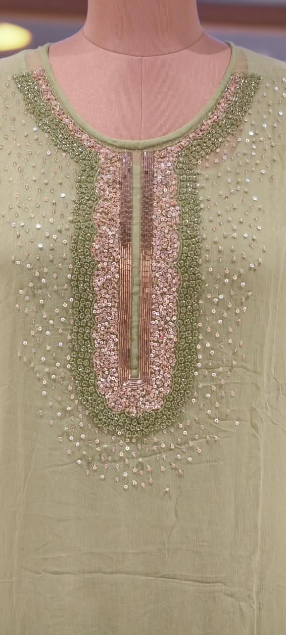 Elegant Cut-Dana Sequin Celestial Embroidery Yoke Soft Chiffon Kaftan With Inner & Bottom In Ombre Shade- 16334