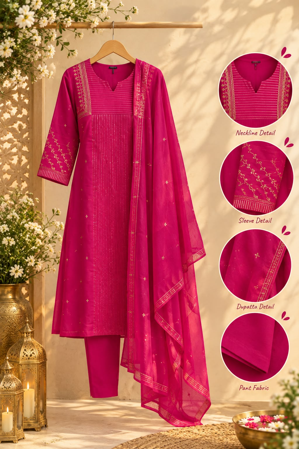 Banarasi Mul Chanderi Golden Striped Zardosi Embroidered A-Line Full Suit Set With Matching Dupatta- 15803(Dispatching after 15 Days)