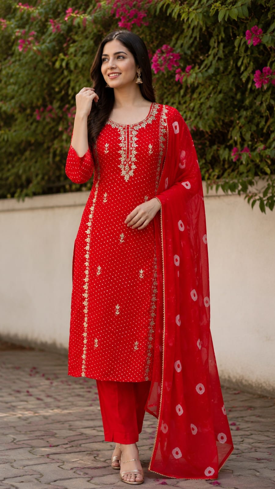 Gotta Leaf Zardosi Embroidered Leheriya Elegance Vibrant Georgette Full Suit Set With Dupatta- 15709