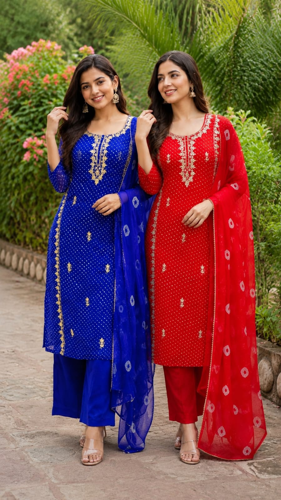 Gotta Leaf Zardosi Embroidered Leheriya Elegance Vibrant Georgette Full Suit Set With Dupatta- 15709