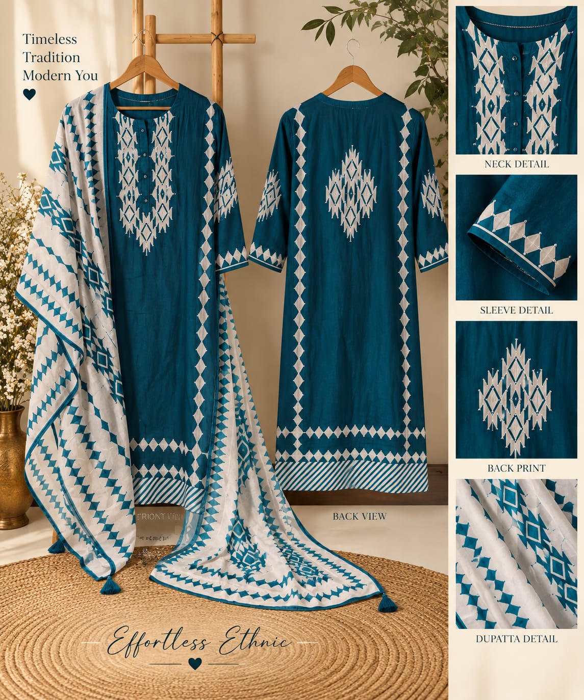 Geometric Patang Abstract Print Russian Silk Full Suit Set With Matching Dupatta- 16357