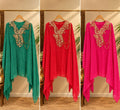 Elegant Dabka Embroidered Yoke With Stylish Chain Accent Striped Kaftan Outer With Buster & Matching Bottom Indo-Wear- 16414