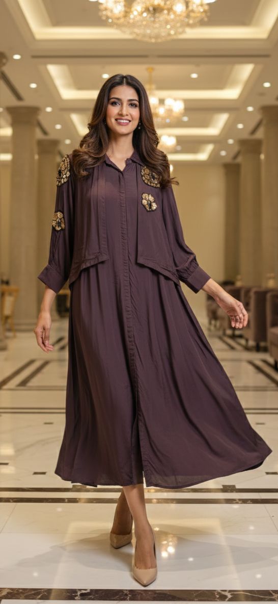 Giant Floral Sequin Patched Work Attached Jacket Look Gown- 12867,12868,12869 W95