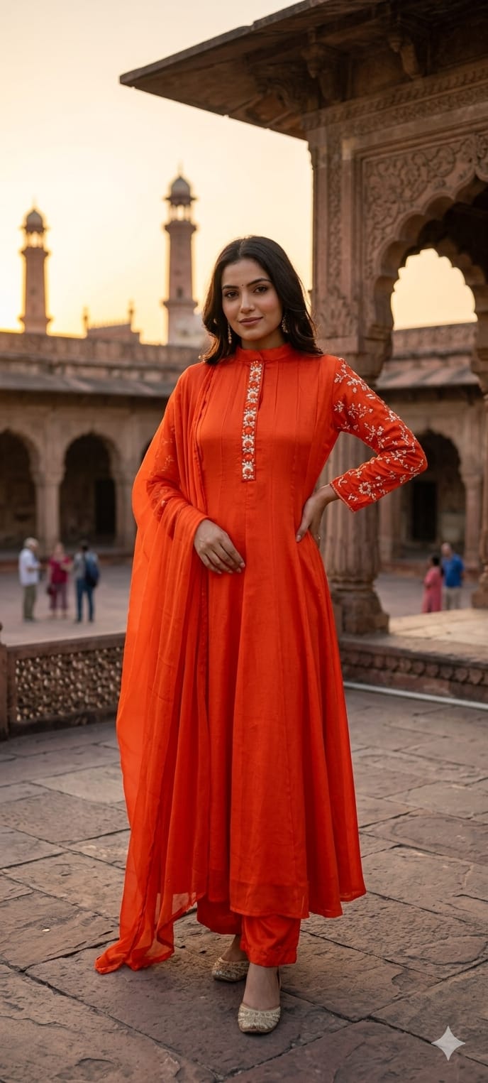 Minimal Sequin Heavy Embroidery Work In Sleeve Solid Chinon Anarkali Full Suit 14008 W50